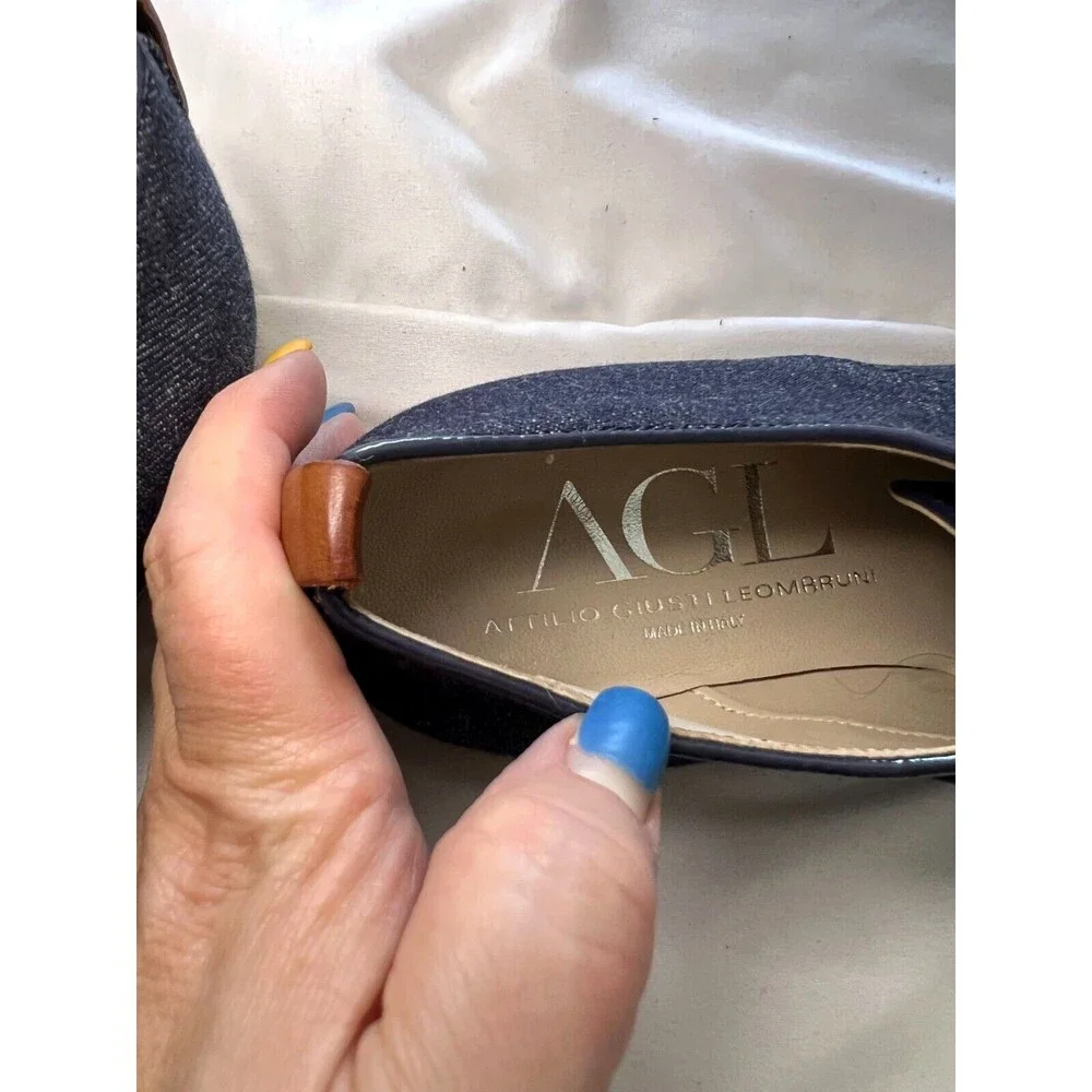 AGL Womens Denim Blue Print Leather Lace Up Oxfords Casual Shoes Size 38.5 Italy